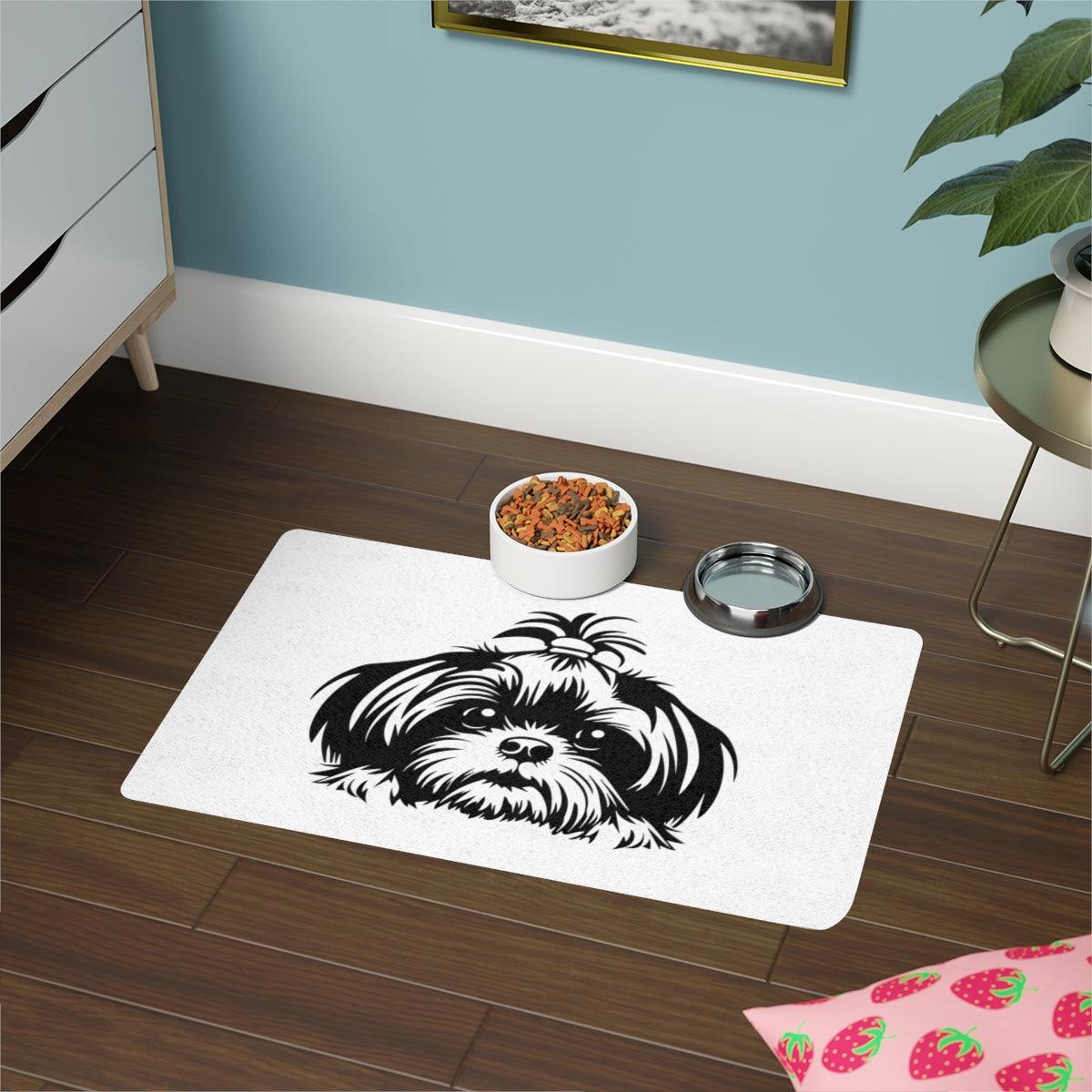 Shih-Tzu-Black-and-White-Pet Food Mat-white (12x18) - Shih Tzu Gifts