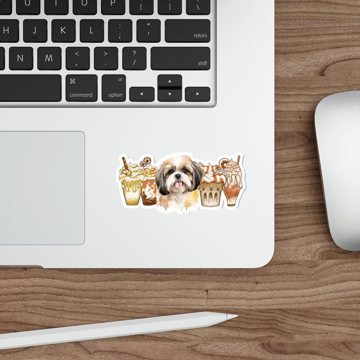 Shih Tzu With Ice Coffee Die-Cut Stickers - Shih Tzu Gifts