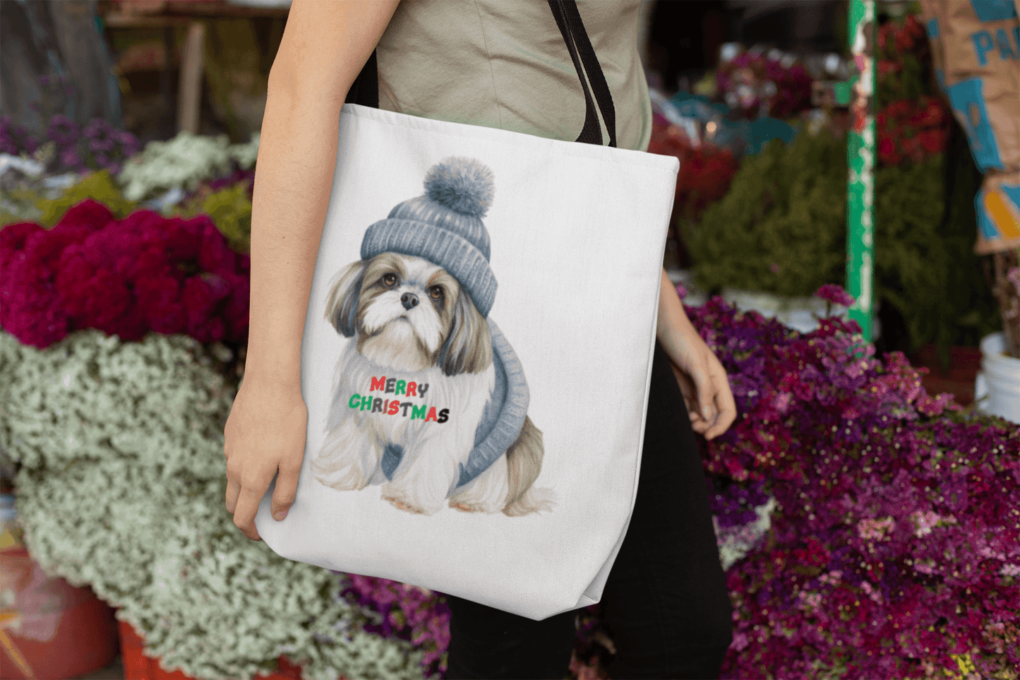 Merry Christmas Shih Tzu Tote Bag - Perfect Holiday Gift for Dog Lovers - Shih Tzu Gifts