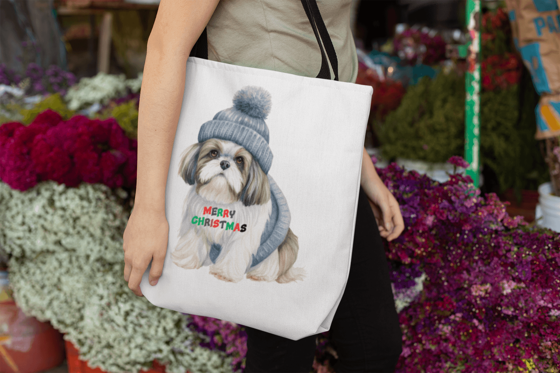 Merry Christmas Shih Tzu Tote Bag - Perfect Holiday Gift for Dog Lovers - Shih Tzu Gifts