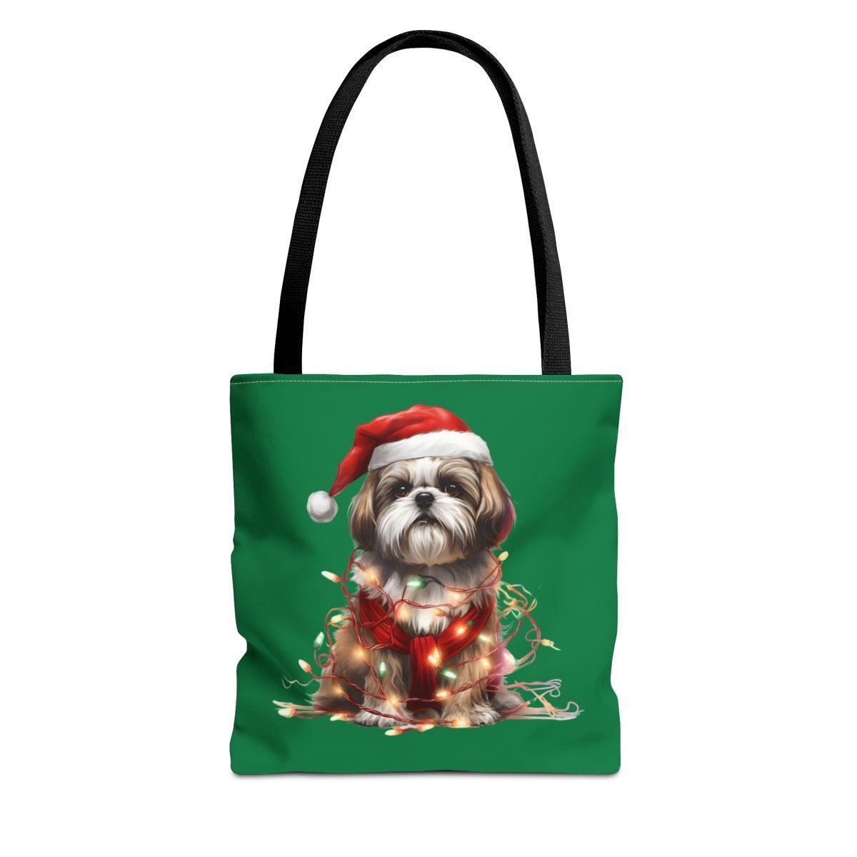 Shih Tzu Wearing a Christmas Hat and Wrapped in Lights Tote Bag - Shih Tzu Gifts
