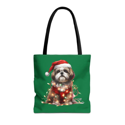 Shih Tzu Wearing a Christmas Hat and Wrapped in Lights Tote Bag - Shih Tzu Gifts