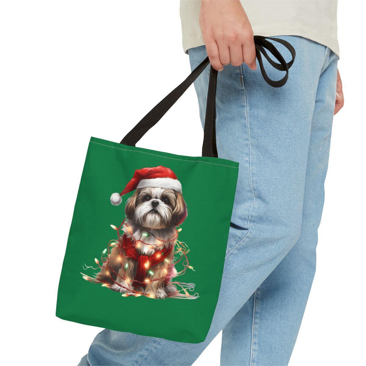 Shih Tzu Wearing a Christmas Hat and Wrapped in Lights Tote Bag - Shih Tzu Gifts