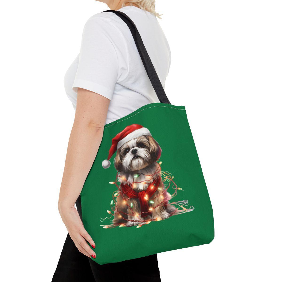 Shih Tzu Wearing a Christmas Hat and Wrapped in Lights Tote Bag - Shih Tzu Gifts
