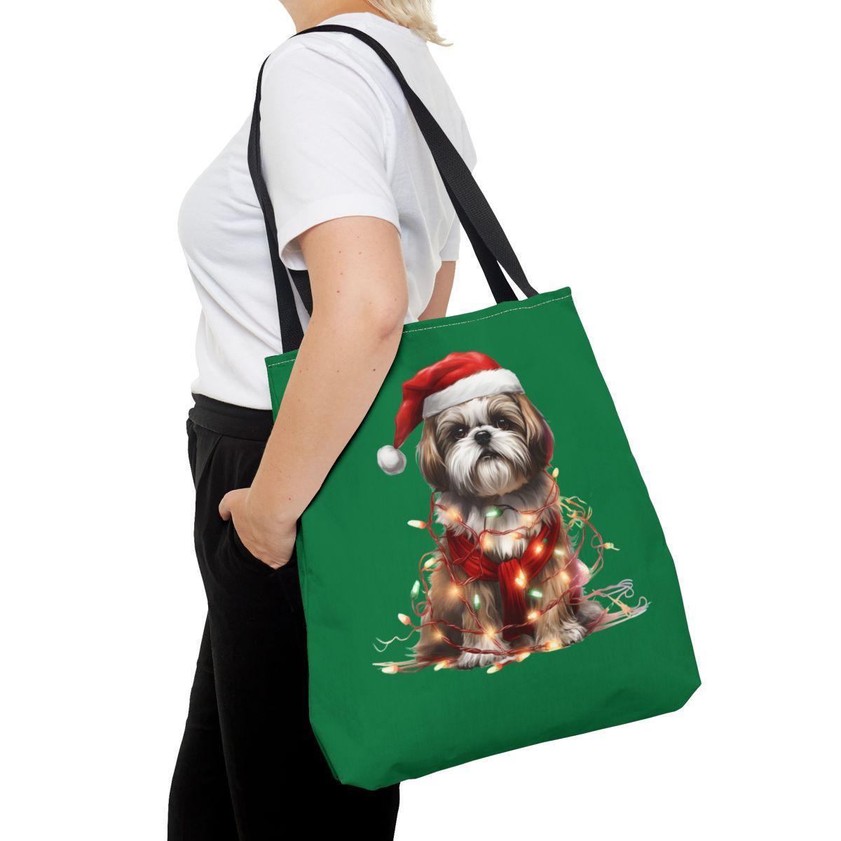 Shih Tzu Wearing a Christmas Hat and Wrapped in Lights Tote Bag - Shih Tzu Gifts
