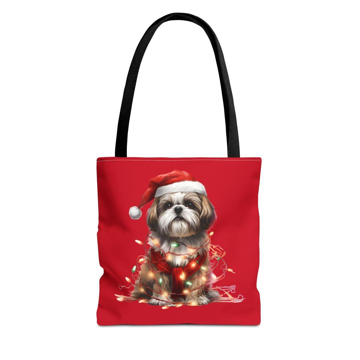 Shih Tzu Wearing a Christmas Hat and Wrapped in Lights Tote Bag - Shih Tzu Gifts