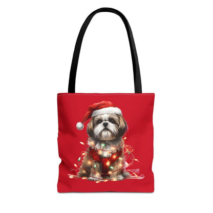Shih Tzu Wearing a Christmas Hat and Wrapped in Lights Tote Bag - Shih Tzu Gifts