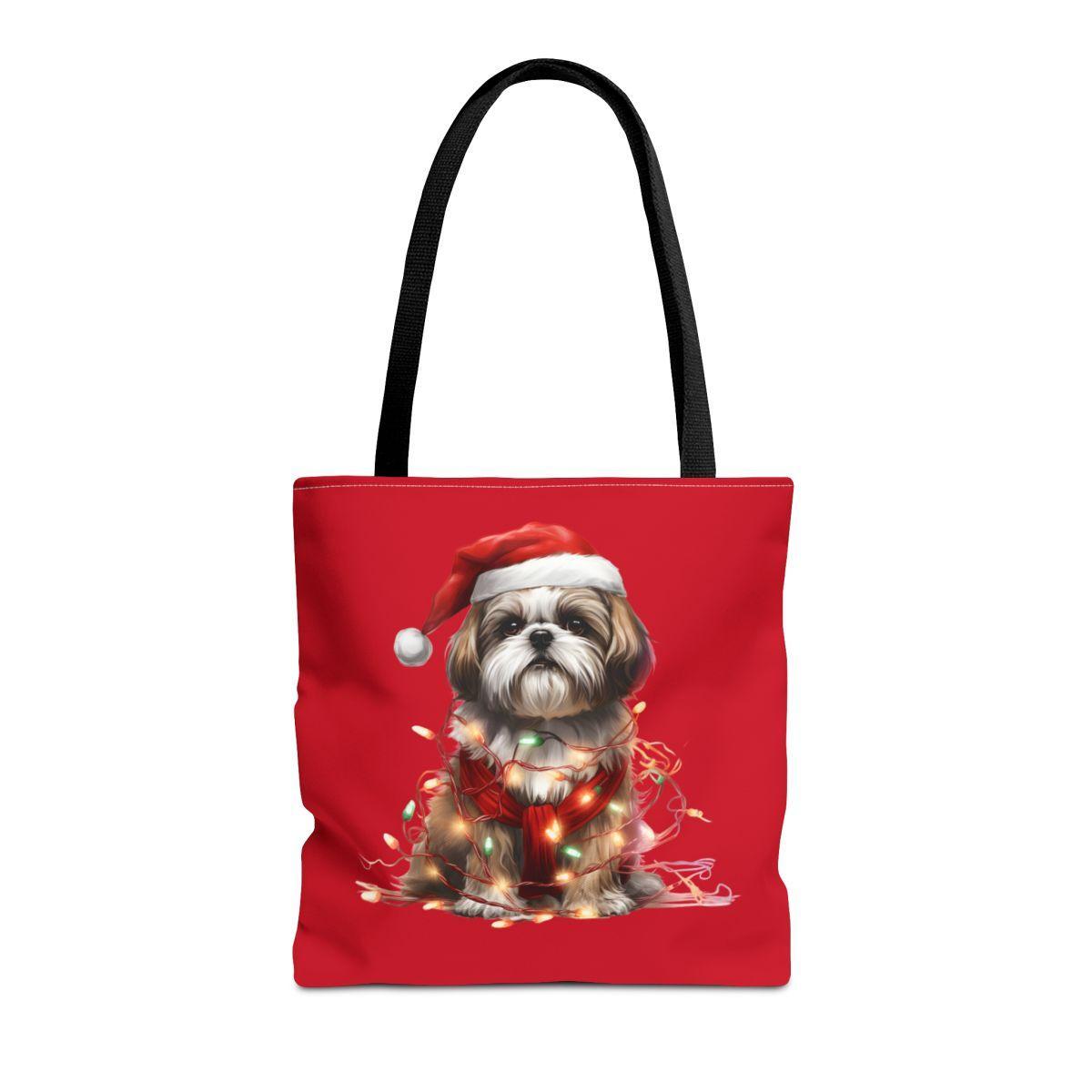 Shih Tzu Wearing a Christmas Hat and Wrapped in Lights Tote Bag - Shih Tzu Gifts