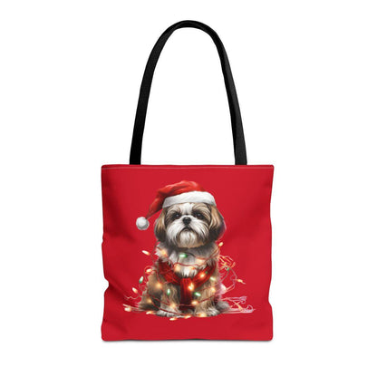 Shih Tzu Wearing a Christmas Hat and Wrapped in Lights Tote Bag - Shih Tzu Gifts
