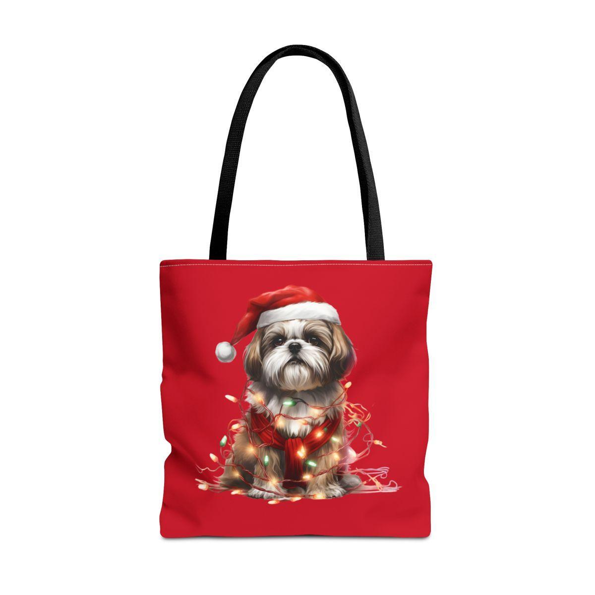 Shih Tzu Wearing a Christmas Hat and Wrapped in Lights Tote Bag - Shih Tzu Gifts