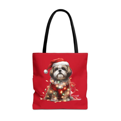 Shih Tzu Wearing a Christmas Hat and Wrapped in Lights Tote Bag - Shih Tzu Gifts