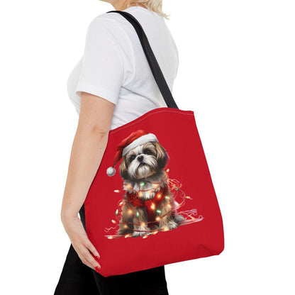 Shih Tzu Wearing a Christmas Hat and Wrapped in Lights Tote Bag - Shih Tzu Gifts
