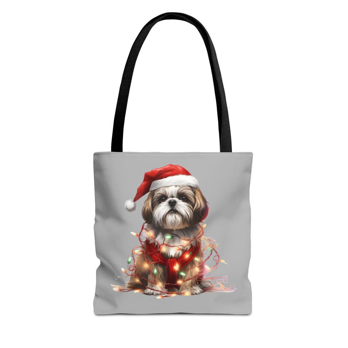 Shih Tzu Wearing a Christmas Hat and Wrapped in Lights Tote Bag - Shih Tzu Gifts
