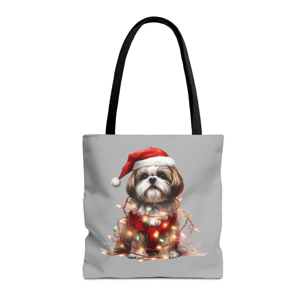 Shih Tzu Wearing a Christmas Hat and Wrapped in Lights Tote Bag - Shih Tzu Gifts