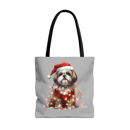 Shih Tzu Wearing a Christmas Hat and Wrapped in Lights Tote Bag - Shih Tzu Gifts