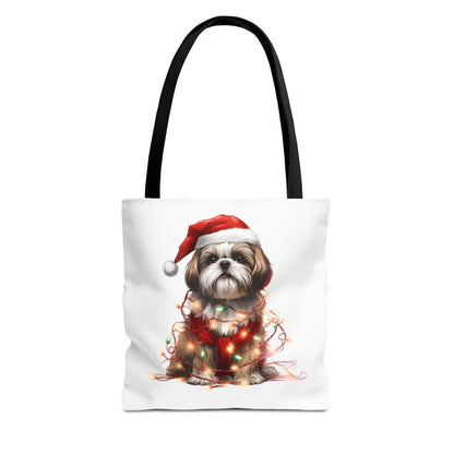Shih Tzu Wearing a Christmas Hat and Wrapped in Lights Tote Bag - Shih Tzu Gifts