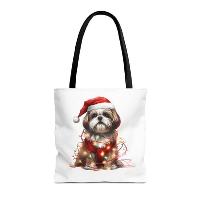 Shih Tzu Wearing a Christmas Hat and Wrapped in Lights Tote Bag - Shih Tzu Gifts