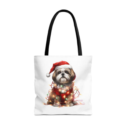 Shih Tzu Wearing a Christmas Hat and Wrapped in Lights Tote Bag - Shih Tzu Gifts