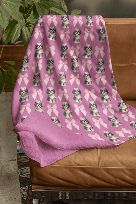 Shih Tzu with Pink Bows Blanket – Adorable Gift for Dog Lovers